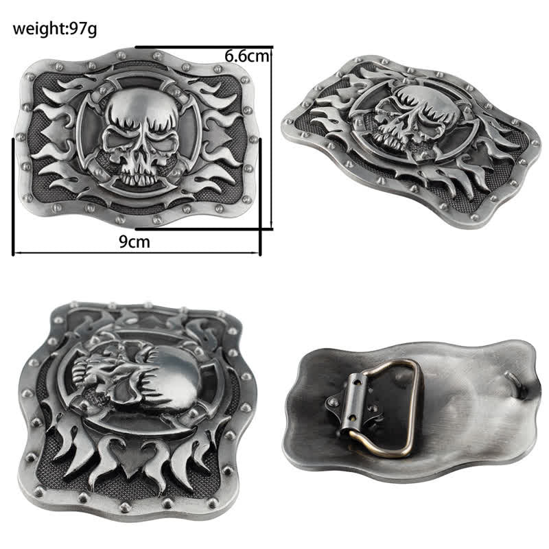 Men's Rectangular Flame Skull Leather Belt - image 2
