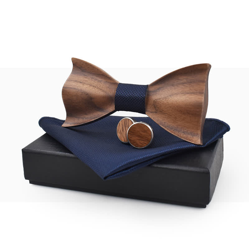 3Pcs Men's Small Checkered Wooden Bow Tie Set - image 1