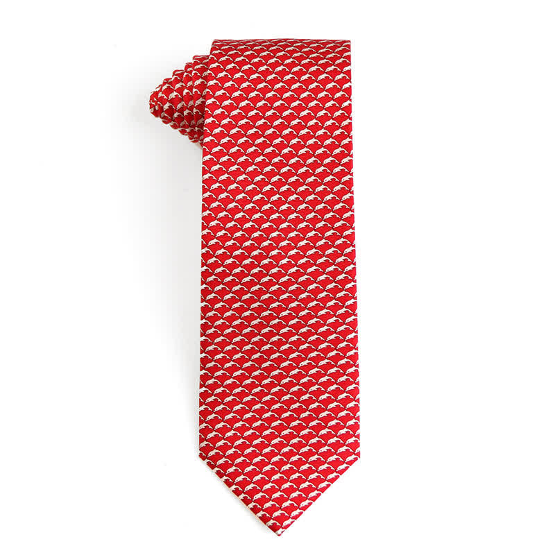 Men's Dancing Animal Motifs Pure Silk Necktie - Whale - Red - image 23