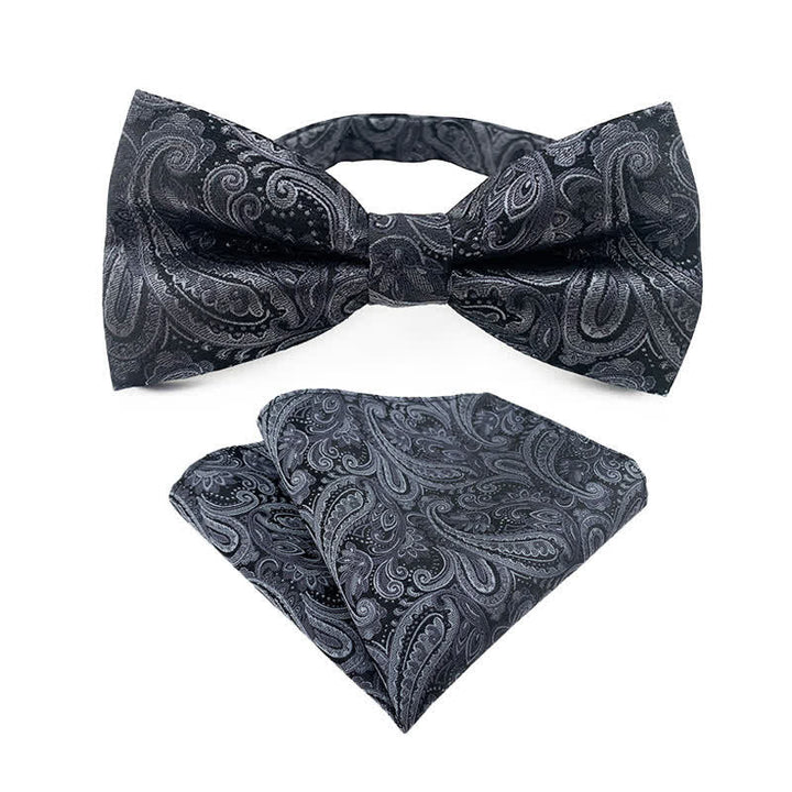 2Pcs Men's Flowery Paisley Bow Tie Pocket Square Set - Gray - image 5