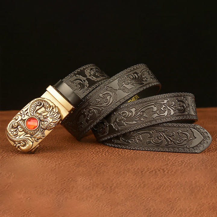 Men's Engraved Dragon Gemstone Leather Belt - image 12