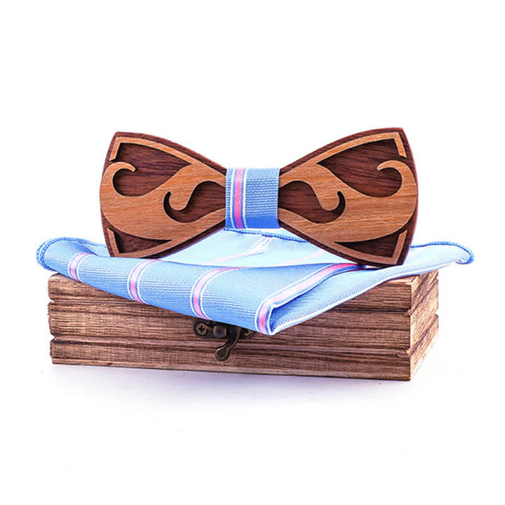 2Pcs Men's Carving Beards Wooden Bow Tie Set - SkyBlue & Pink Striped - image 9