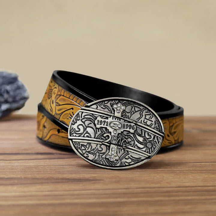 Men's DIY Small Cross Hidden Folding Knife Leather Belt