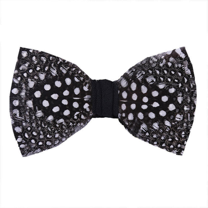Black & White Polka Dotted Feather Bow Tie with Lapel Pin - Black & White - image 0