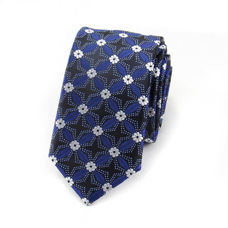 Men's Flower Embroidered Geometric Necktie - Blue - image 0