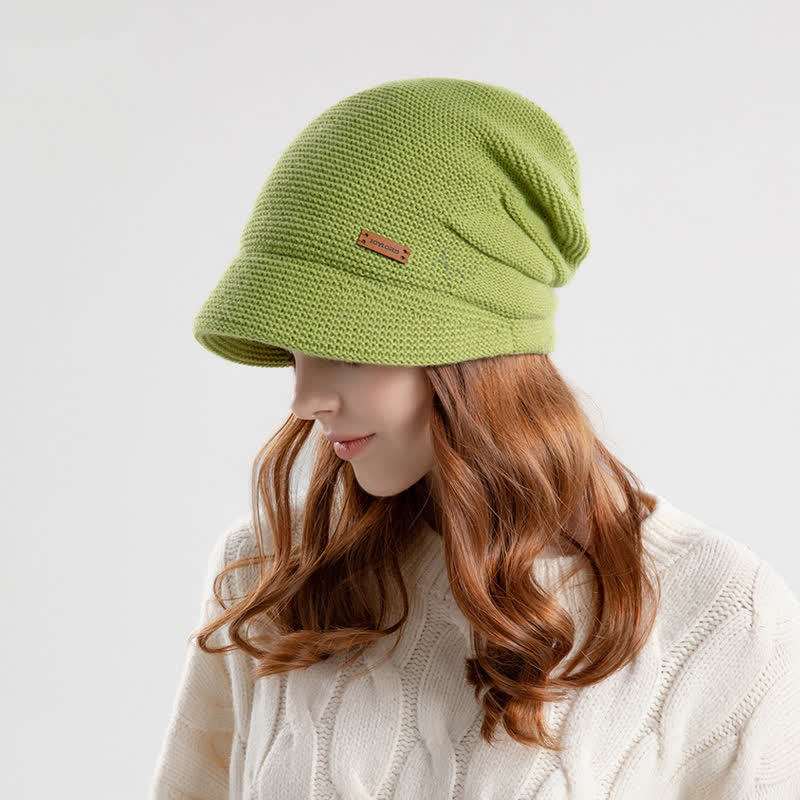 Women's Letter Patched Wide Brim Pile Knitted Hat - image 9