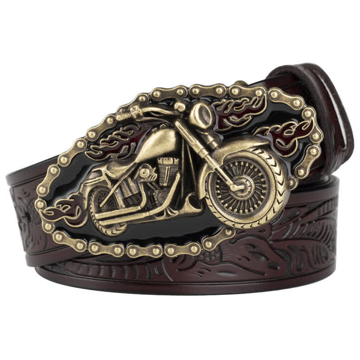 Men's Punk Rock Motorcycle Biker Leather Belt - Coffee / Gold - 46 - image 12