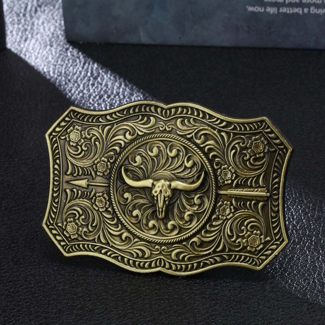 Men's DIY Long Horn Bull Arrow Buckle Leather Belt - Antique Bronze - Without Belt - image 3