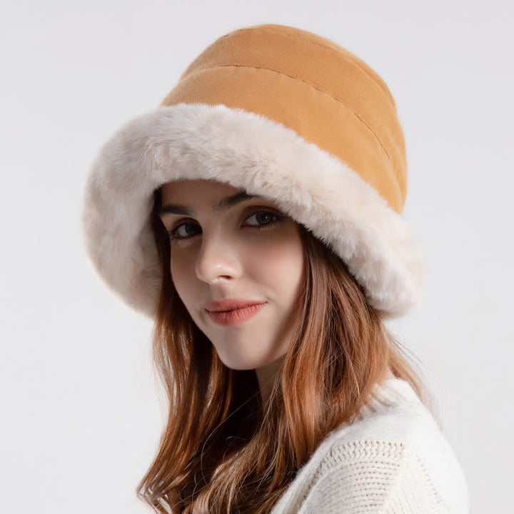 Women's Thickened Warm Plush Brim Bucket Hat - Orange - Adjustable (Approx. 21 5/8"-22 7/8") - image 7