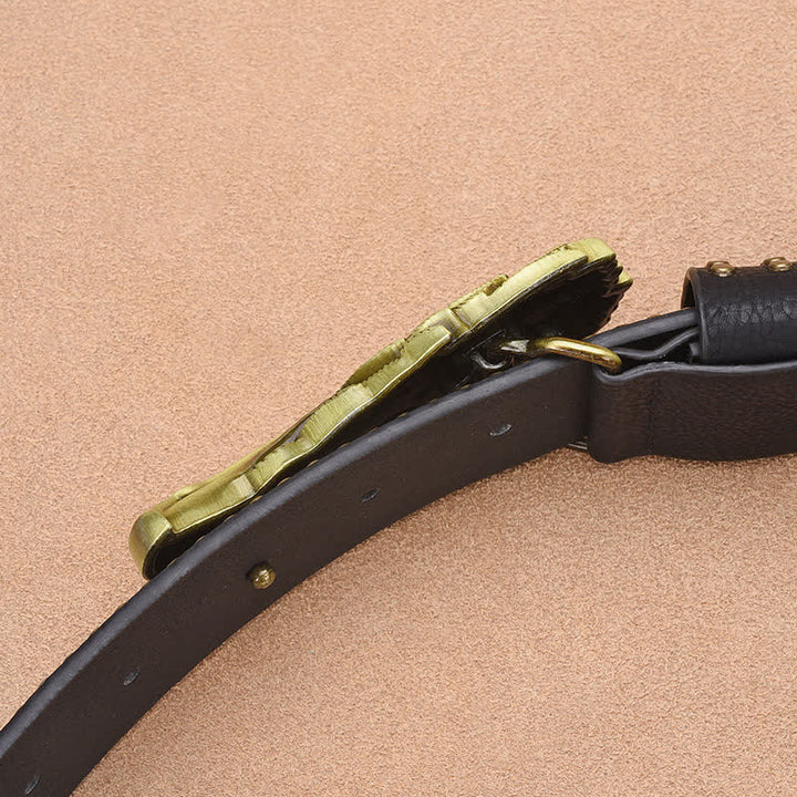 Men's Eagle Vulture Head Steer Rivet Leather Belt - image 3