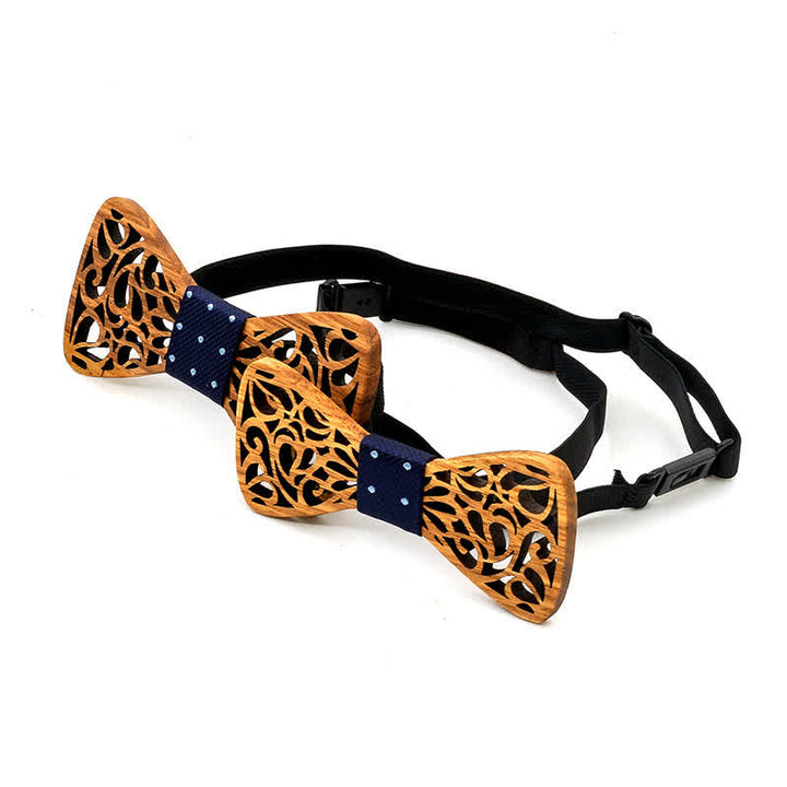 2Pcs Men's Parent-child Hollow Wooden Bow Tie - image 2