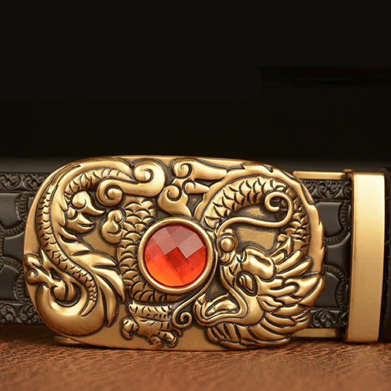 Men's Engraved Dragon Gemstone Leather Belt - image 5