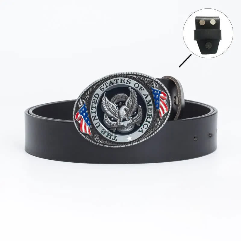 Men's Luxury Eagle American Flag Leather Belt - Leather Linker - Black - 46 - image 2