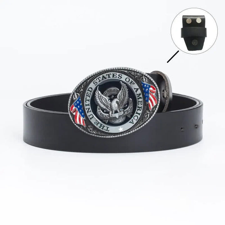 Men's Luxury Eagle American Flag Leather Belt - Leather Linker - Black - 46 - image 2