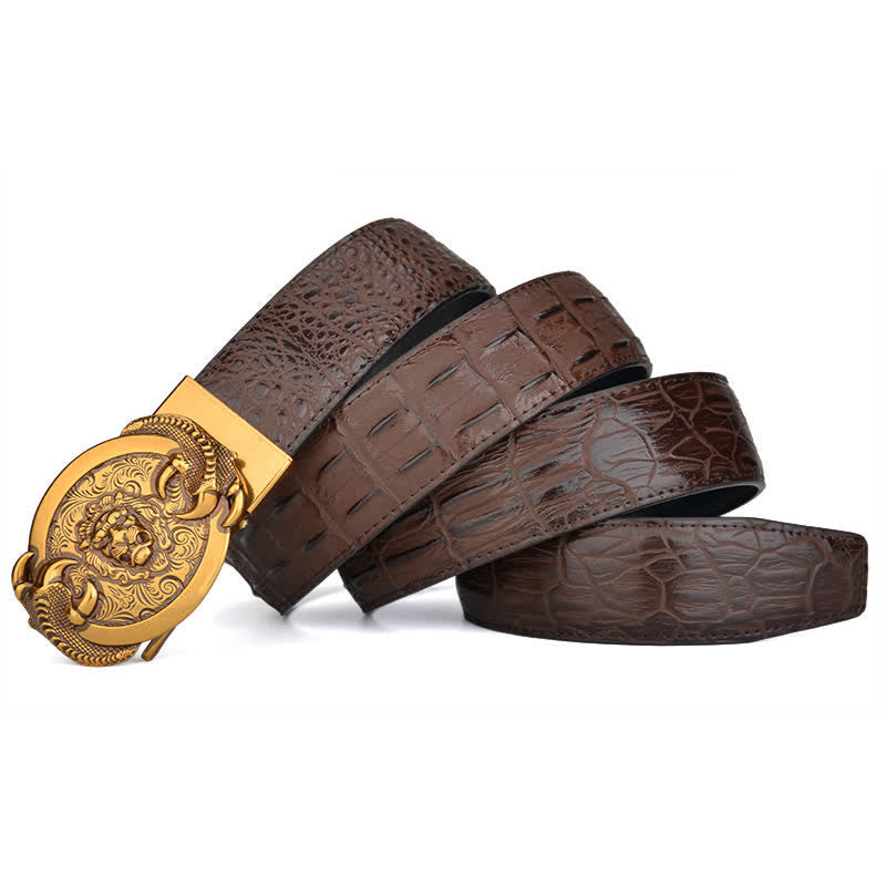 Men's Savage Lion Crocodile Pattern Automatic Leather Belt - image 1