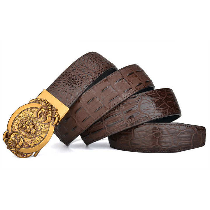 Men's Savage Lion Crocodile Pattern Automatic Leather Belt - image 1