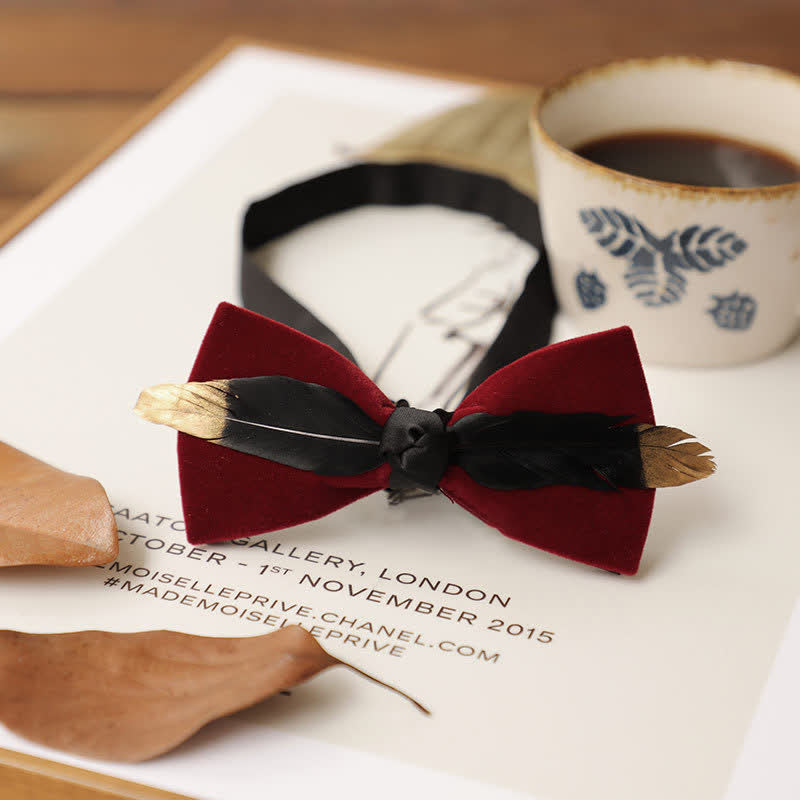 Men's Texture Velvet Feather Bow Tie - Red - image 8