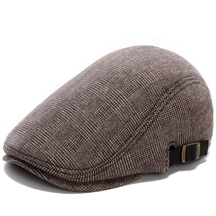 Leather Adjustable Buckle Flat Beanie Cap Beret - Coffee Check - Adjustable (about 22"-23 1/4") - image 12
