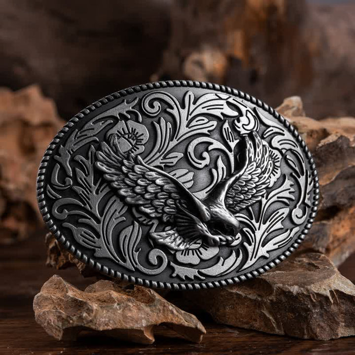 Men's DIY Animal Flying Eagle Buckle Leather Belt - Antique Silver - Without Belt - image 3