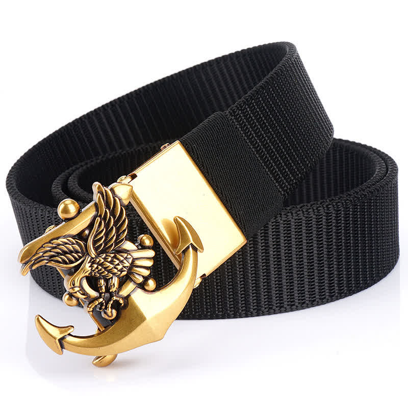 Men's Eagle Anchor Nylon Belt - Black / Gold - 48" - image 0