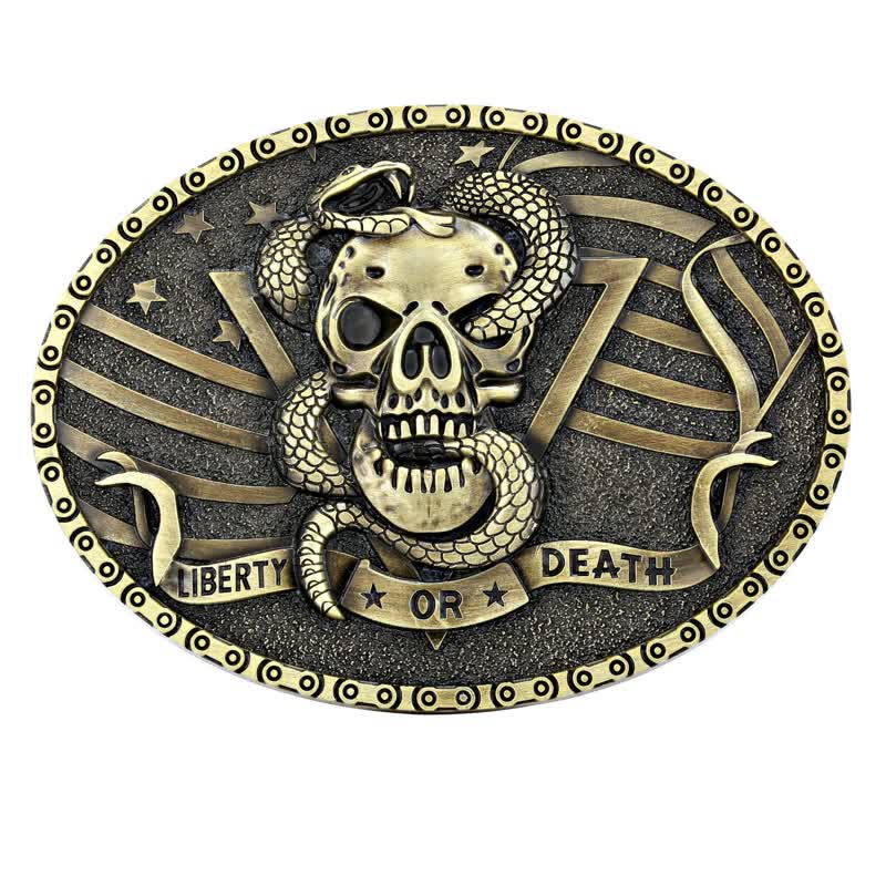 Men's DIY "Liberty or Death" Snake Skull Buckle Leather Belt - Antique Bronze - Without Belt - image 3
