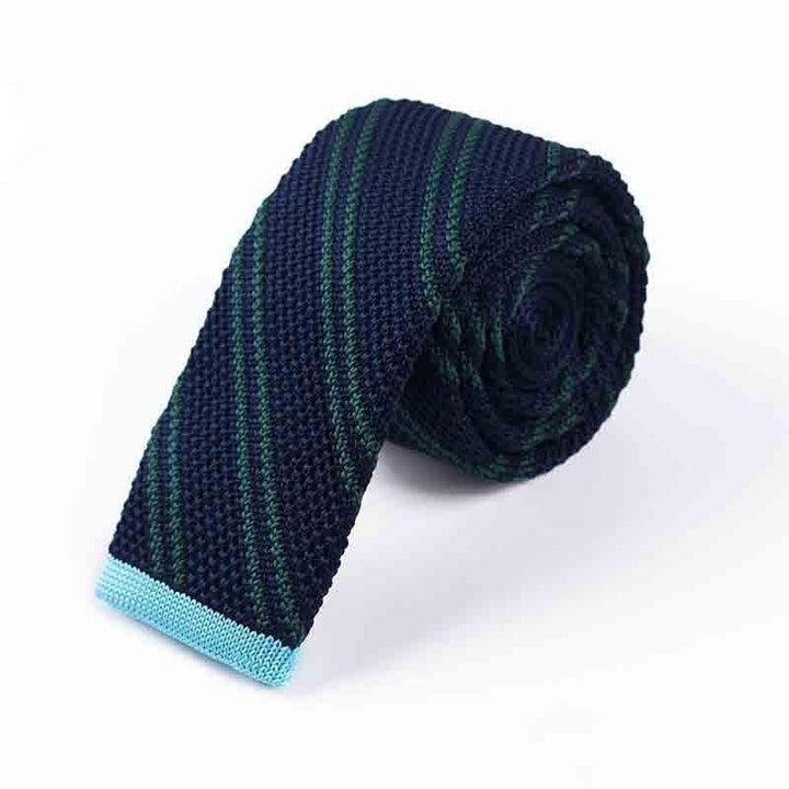 Men's Diagonal Striped Knitted Necktie - Navy - image 9