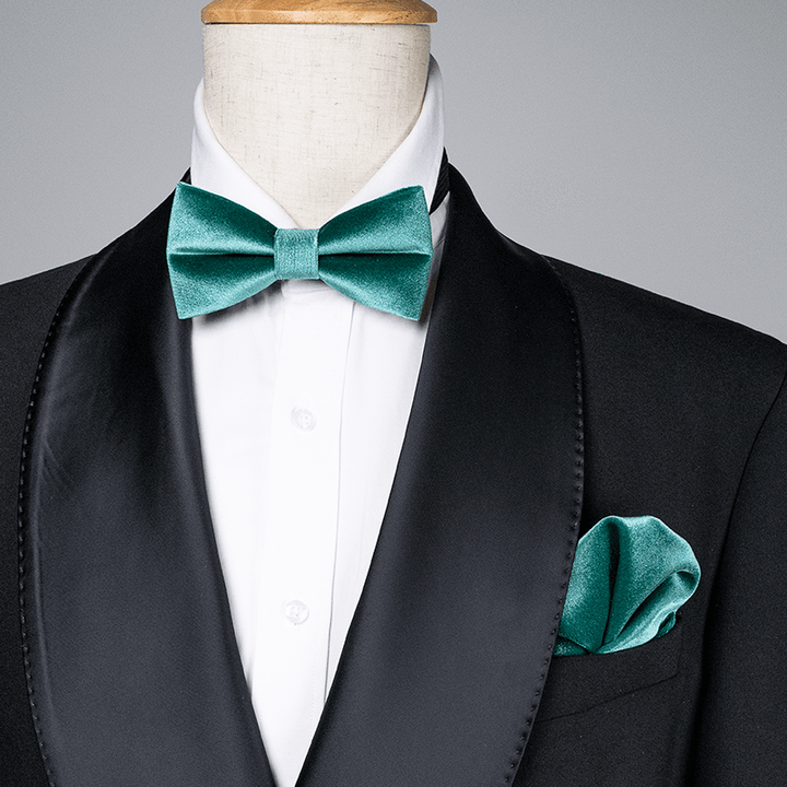 Men's Teal Green Solid Color Velvet Bow Tie - image 0