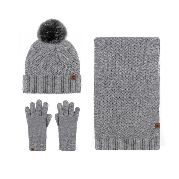 3Pcs Women's Pompom Woven Hat Scarf Touchscreen Gloves Set - Gray - Adjustable (Approx. 21 1/4"-23 1/4") - image 10
