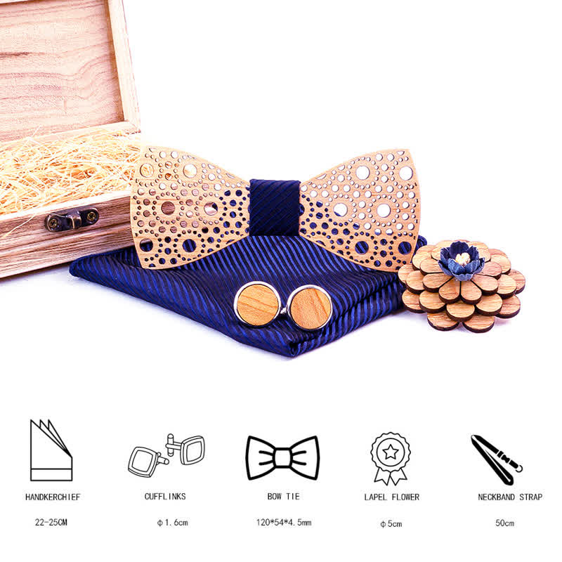 4Pcs Men's Round Hollow Wooden Bow Tie Set - image 4
