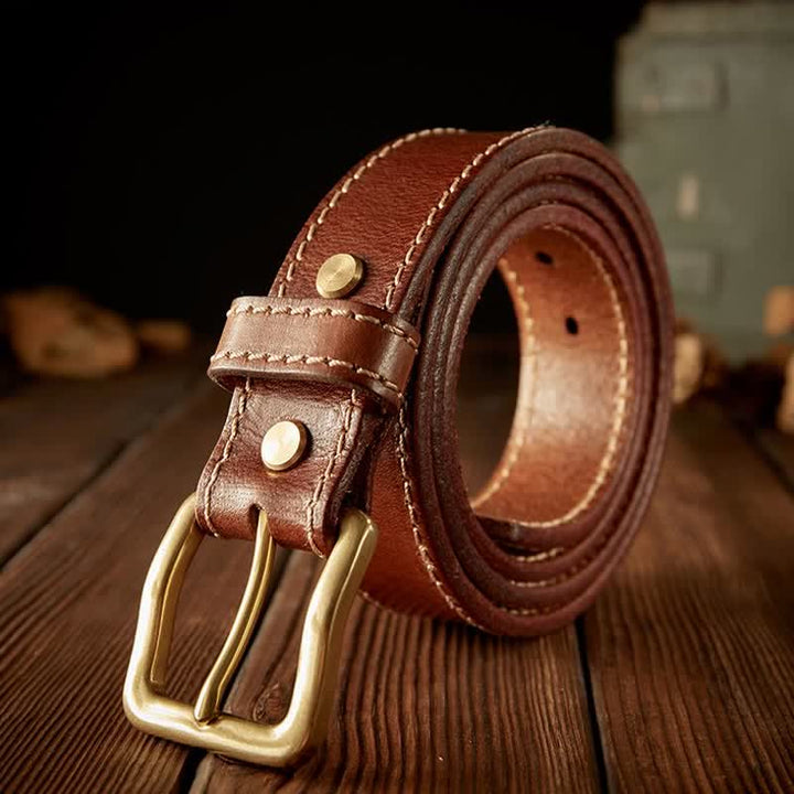 Men's Vintage Single Prong Buckle Leather Belt - Brown - 42 - image 7