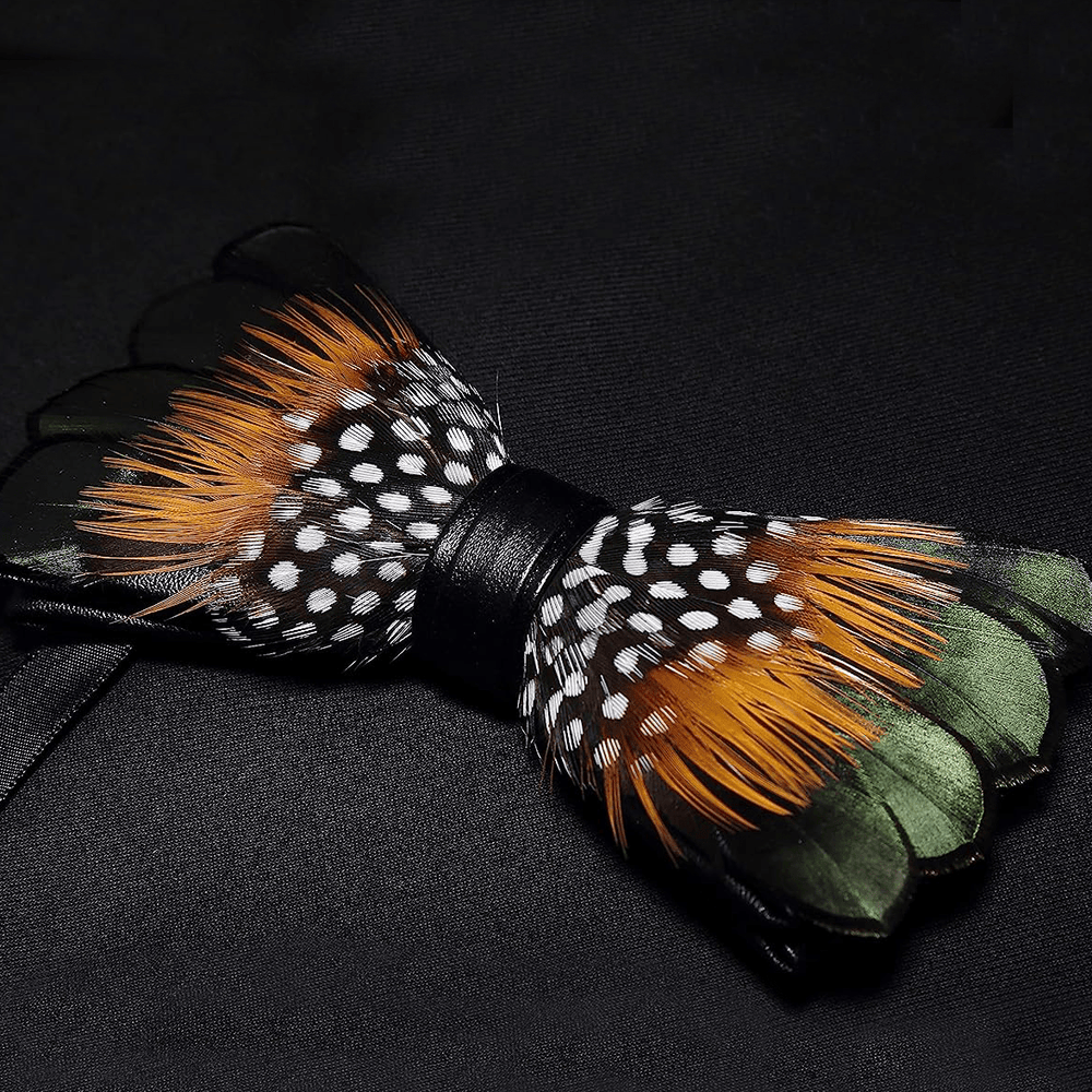Kid's ForestGreen & Orange Vintage Feather Bow Tie with Lapel Pin - image 1