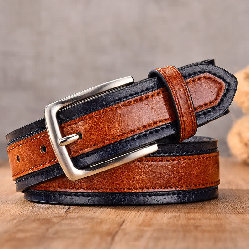 Men's Retro Floral Decorative Leather Belt - Orange - 46 - image 3