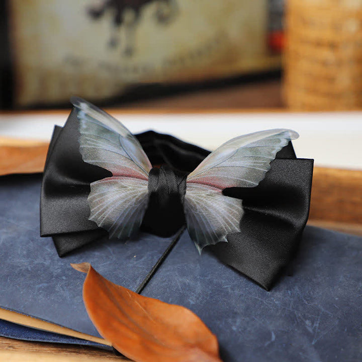 Men's Vintage Organza Butterfly Bow Tie Pocket Square Set - Black - Bow Tie - image 4