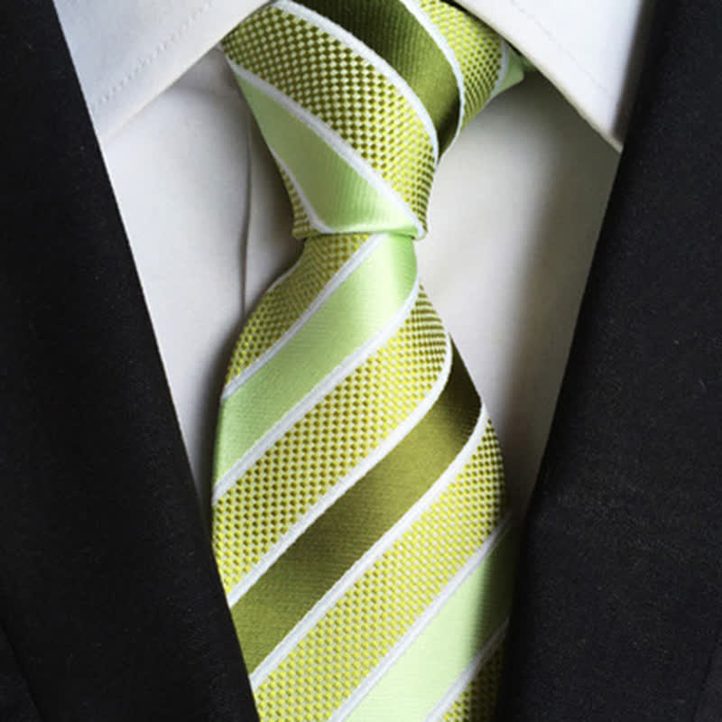 Men's Classy Colorful Striped Necktie - Olive Green - image 0
