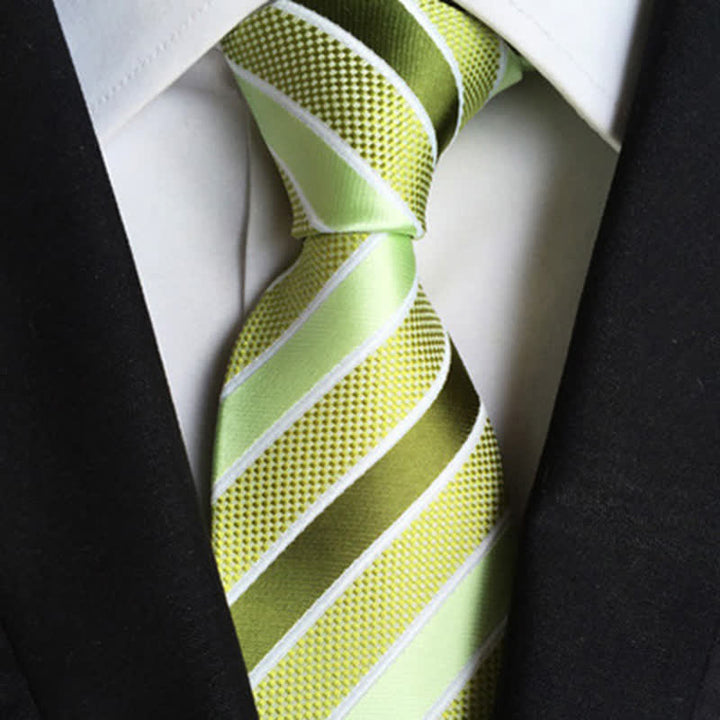 Men's Classy Colorful Striped Necktie - Olive Green - image 0