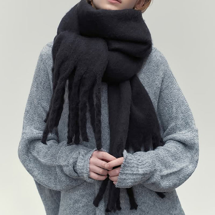 Women's Chunky Thickened Solid Color Soft Scarf - Black - image 5