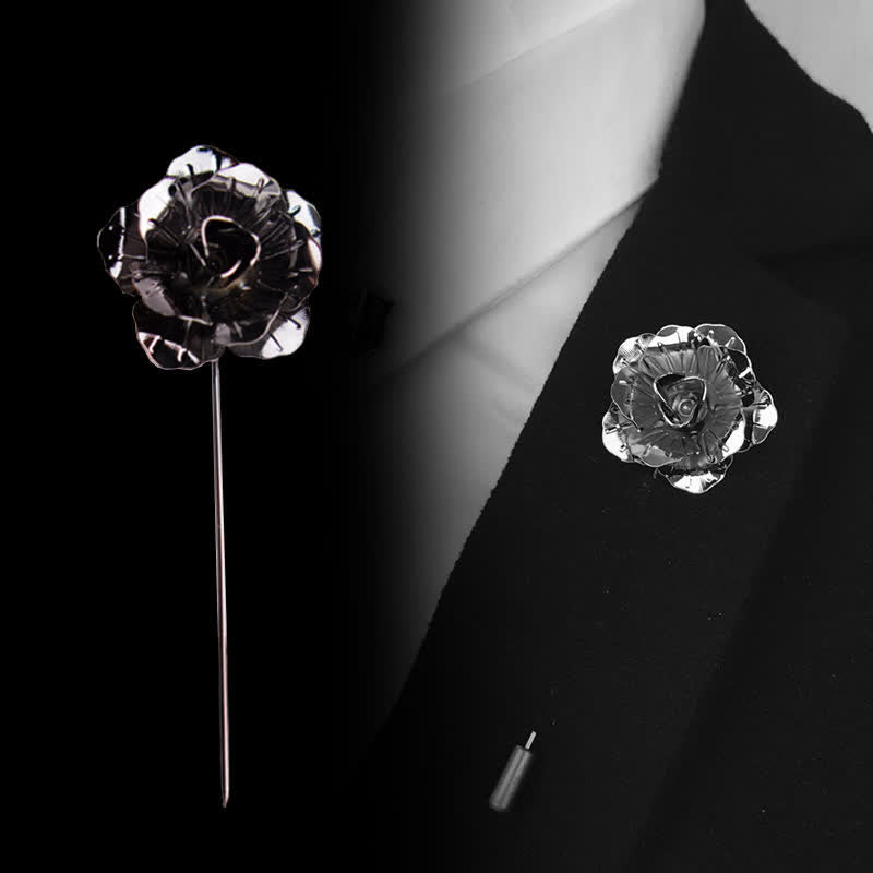Men's Metal Rose Flower Brooch Pin - image 0