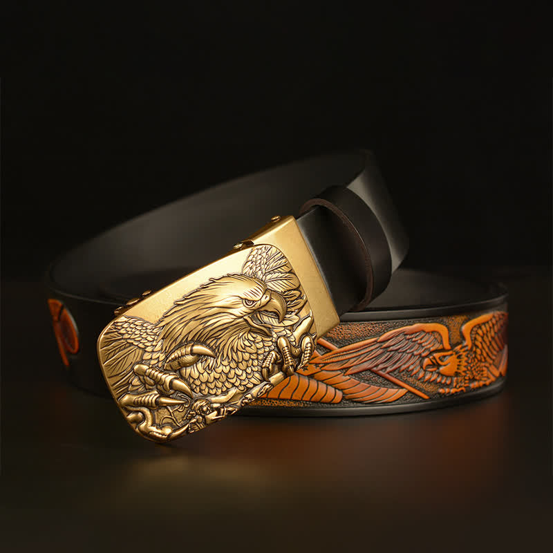 Men's Vintage Eagle Wings Automatic Buckle Leather Belt - image 16