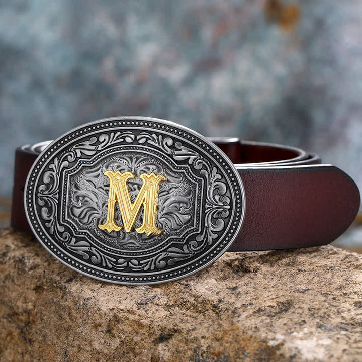 DIY Unisex Hip Hop Initial Letter Embossment Buckle Leather Belt - M - 44 - image 17