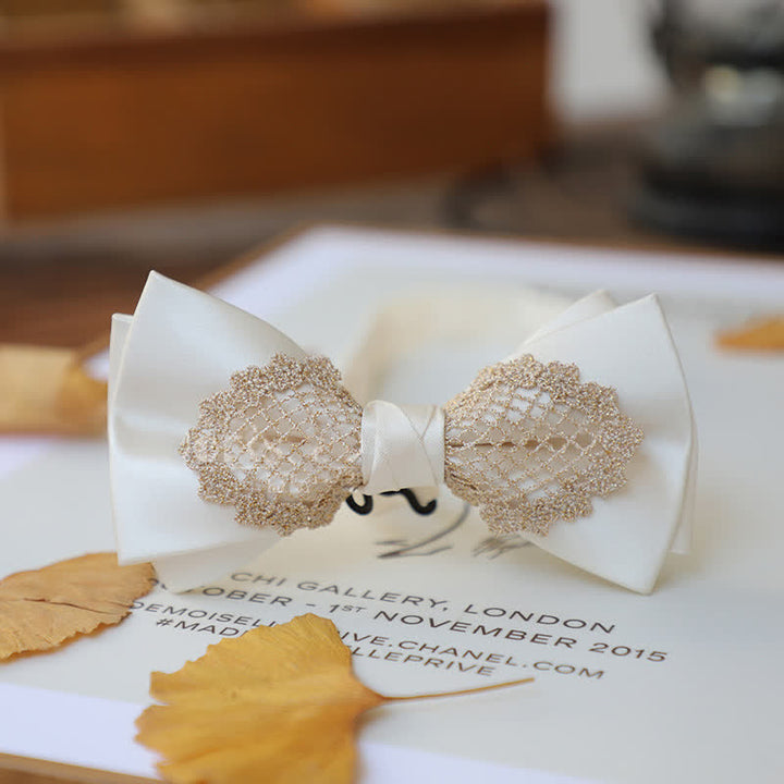 Men's Elegant Flower Lace Bow Tie - White - image 7