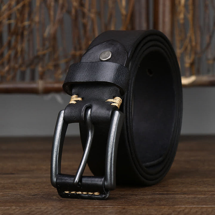 Men's Stylish Retro Glossy Cowboy Leather Belt - Black - 44 - image 4