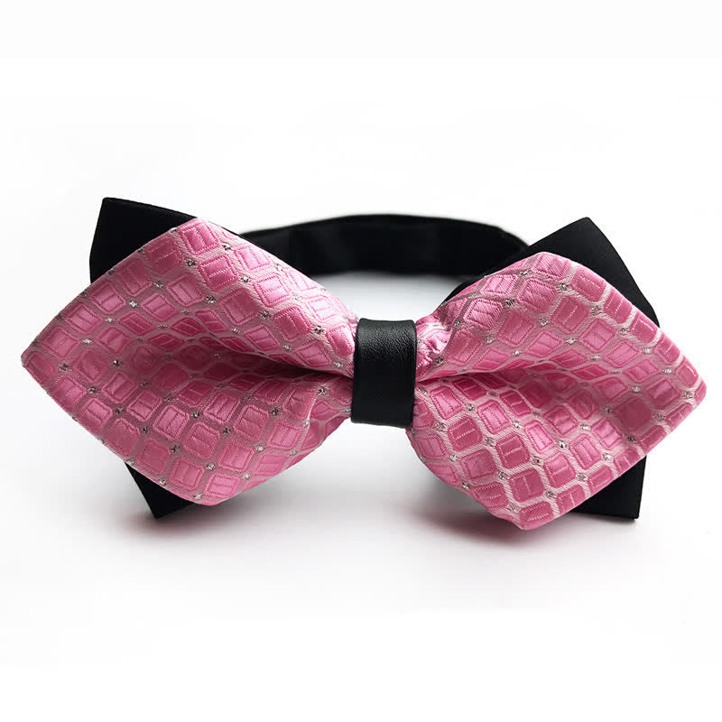 Men's Dotted Diamond Double-layer Pointy Bow Tie - Pink - image 5