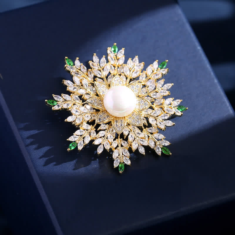 Women's Snowflake Pearl Flower Brooch - Green - image 6
