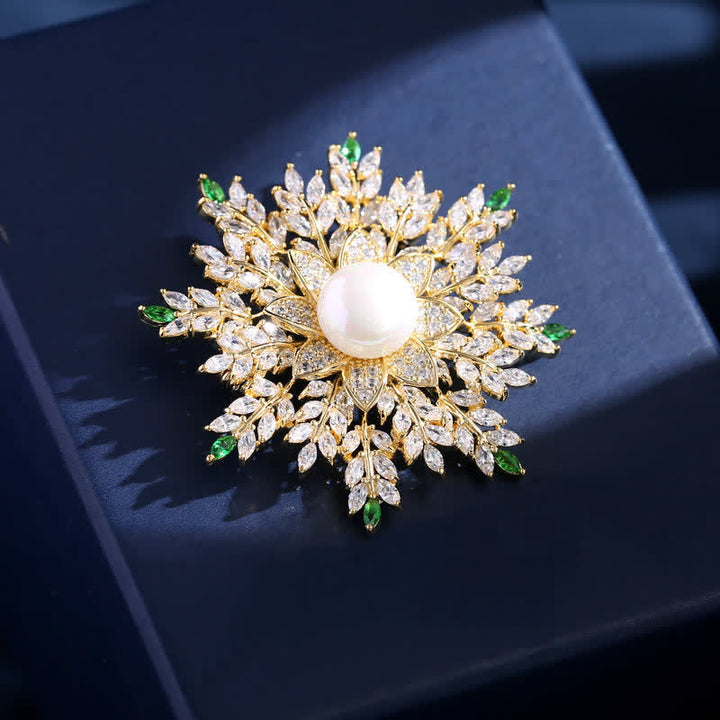 Women's Snowflake Pearl Flower Brooch - Green - image 6
