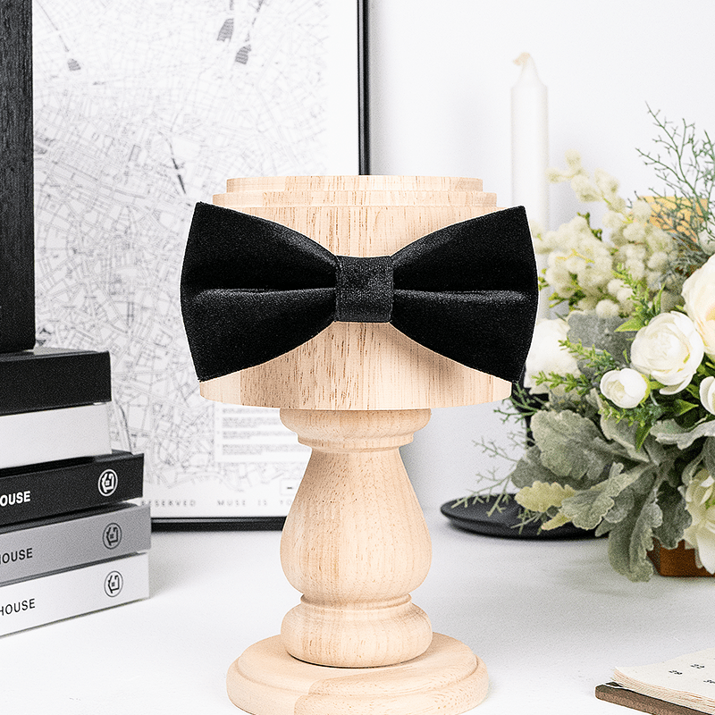 Men's Obsidian Black Solid Color Velvet Bow Tie - image 2