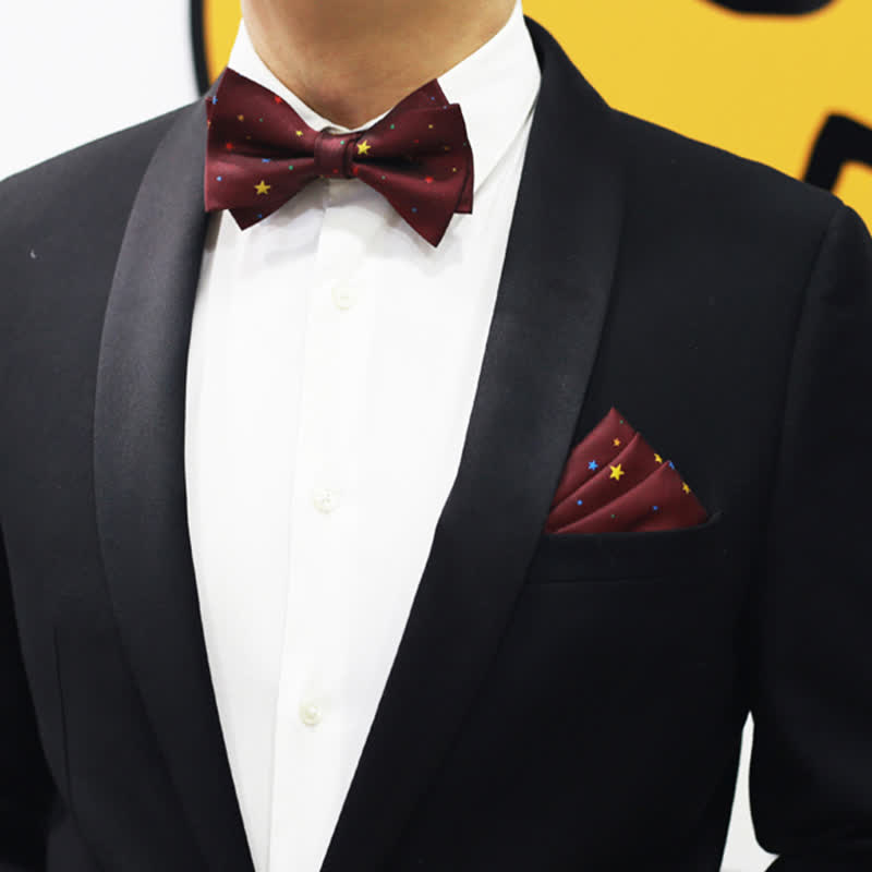 Men's Burgundy Colorful Twinkle Stars Bow Tie - image 4