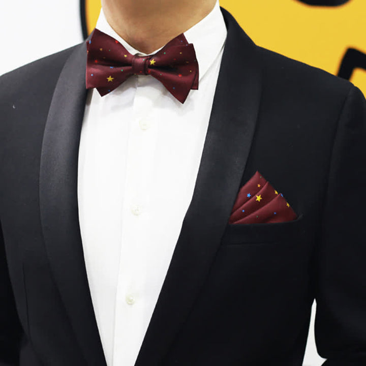 Men's Burgundy Colorful Twinkle Stars Bow Tie - image 4