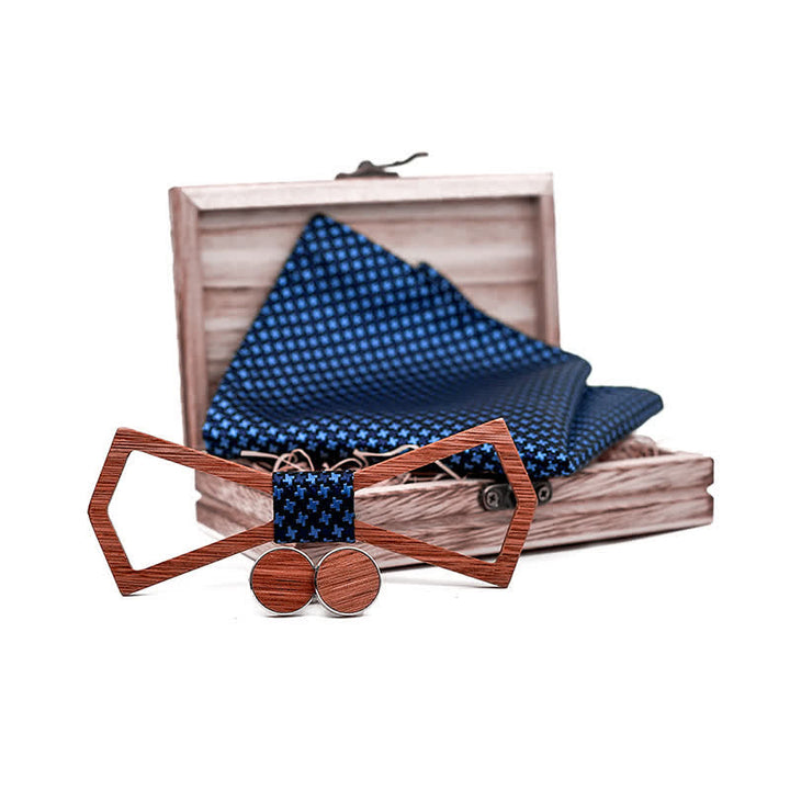 3Pcs Men's Hollow Carved Design Wooden Bow Tie Set - image 2