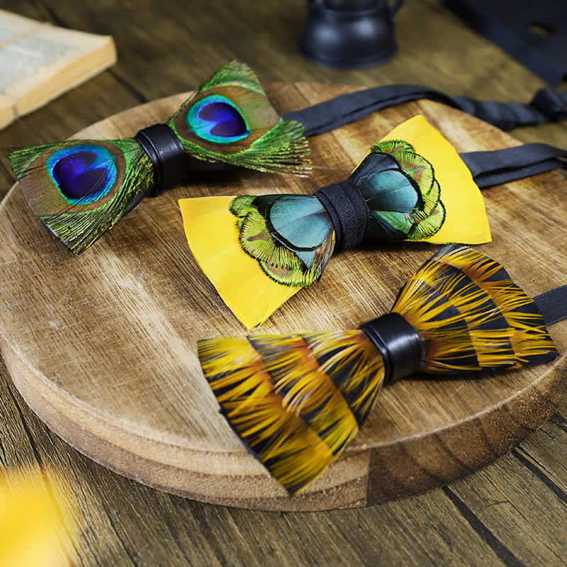 Yellow Peacock Feather Bow Tie Collection Bundle - image 1