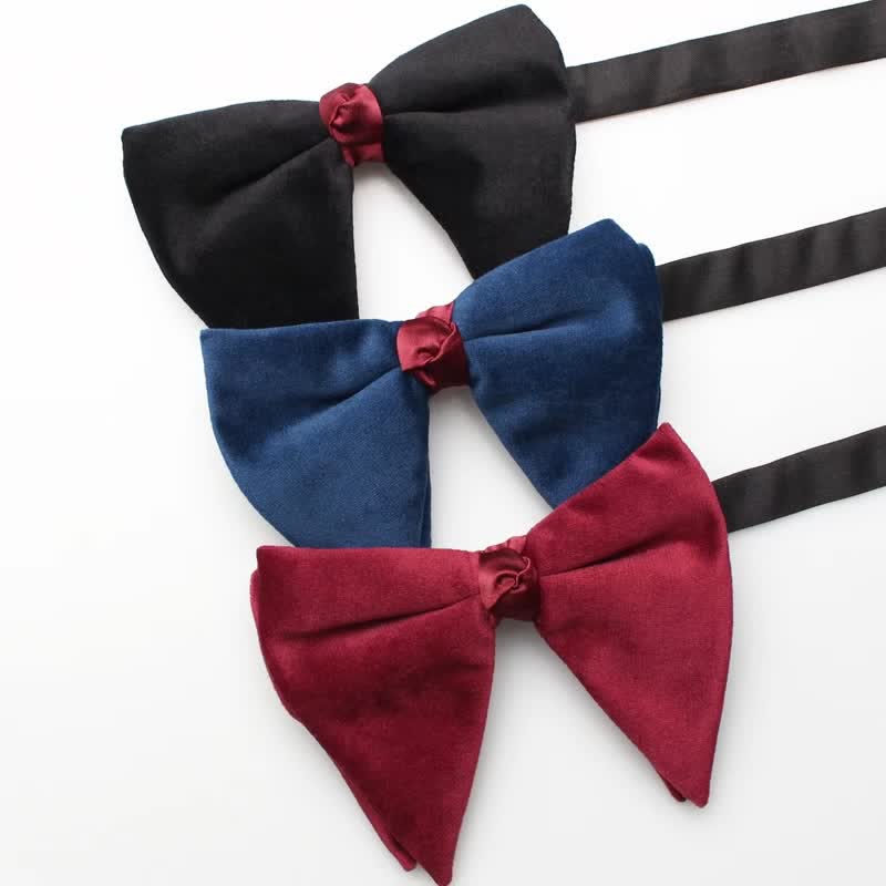 Men's Solid Color Velvet Oversized Pointed Bow Tie - image 1